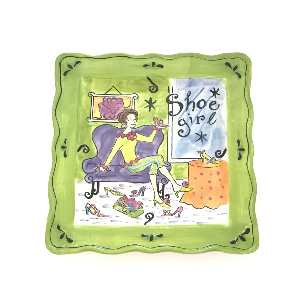 Whimsical “Shoe Girl” Ceramic Plate Jennifer Brinley Certified International - Picture 14 of 14